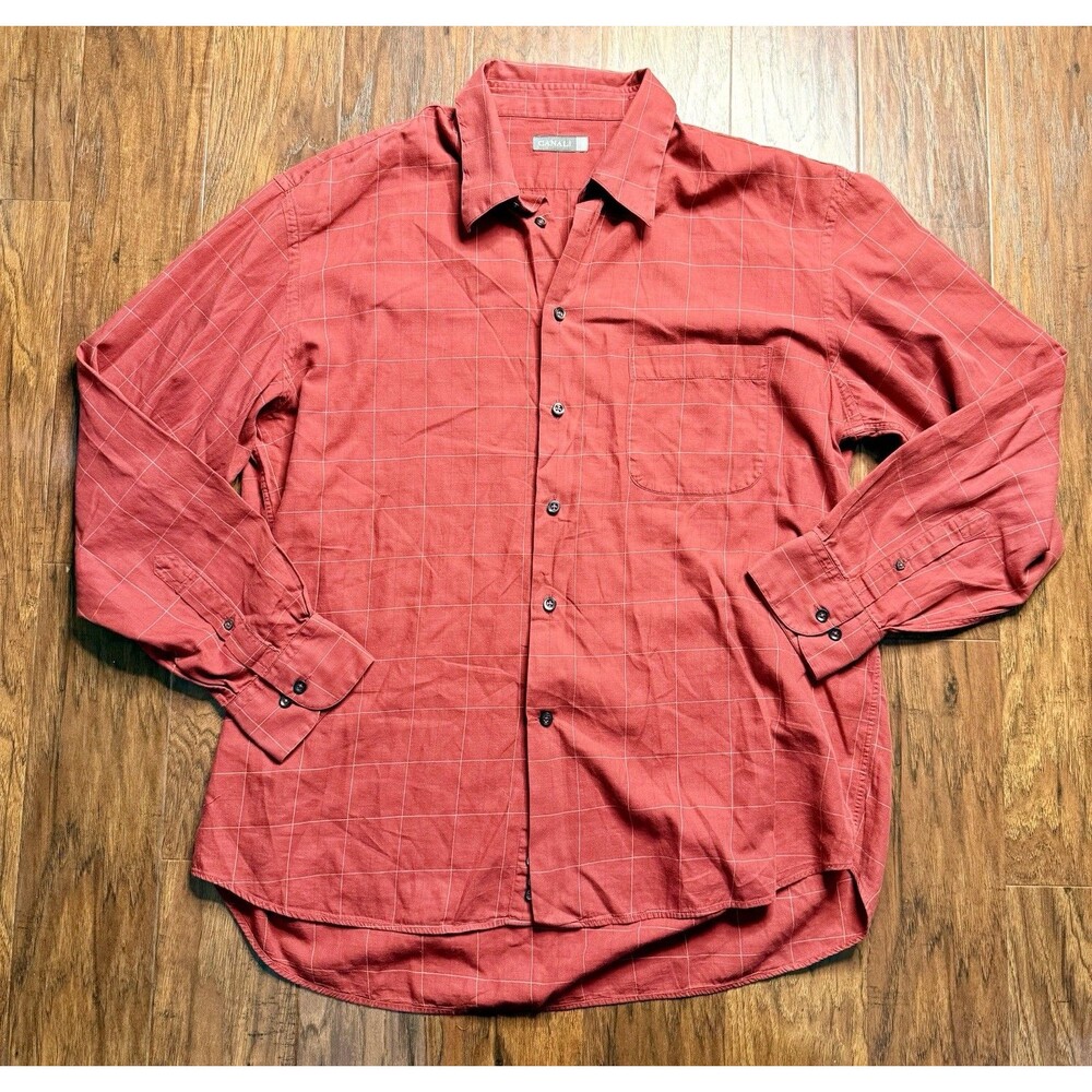 Canali Shirt Mens XL Oxford Cotton Button Up Rust Red Made In Italy